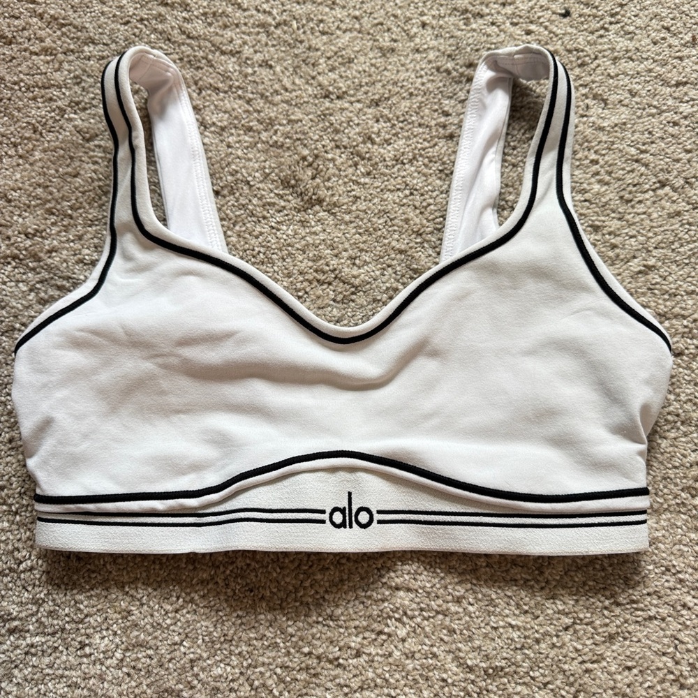 ALO Yoga White and Black Trim Sports Bra